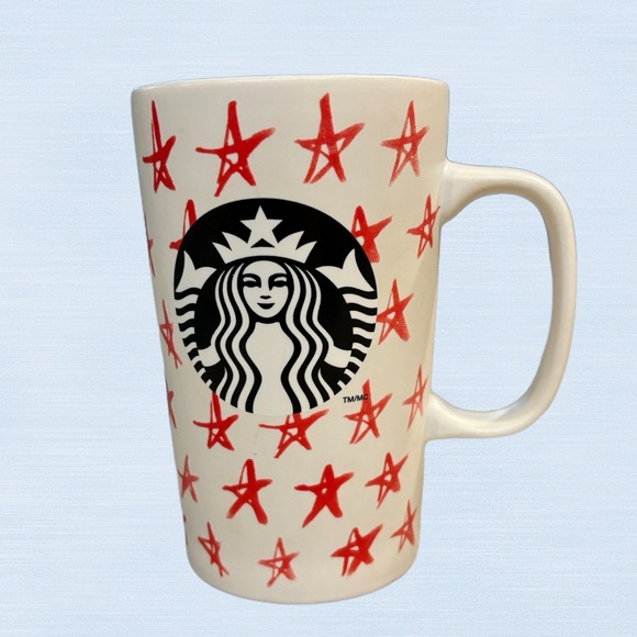 Starbucks White Red Stars 2014 Coffee Cup Mug Mermaid Logo 16oz - Picture 1 of 4
